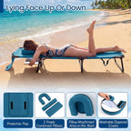 Giantex Folding Beach Tanning Chair, Adjustable Face Down Patio Lounge Chair w/ 4-Position Backrest, Face Hole & Removable Pillow, Portable Sunbathing Chair for Poolside Yard Lawn (2,Steel Blue)