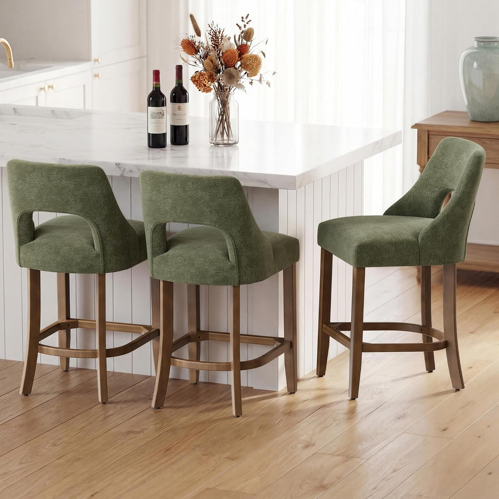 UVV Bar Stools Set of 4, Upholstered Counter Height Bar Stools, Modern Counter Stools with Wood Legs for Kitchen Island Dining Room Bar, Green
