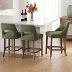 UVV Bar Stools Set of 4, Upholstered Counter Height Bar Stools, Modern Counter Stools with Wood Legs for Kitchen Island Dining Room Bar, Green