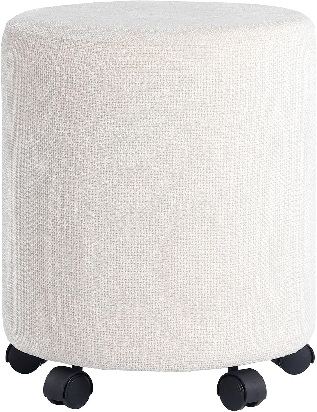 Get Set Style Ottoman with Wheels, Rolling Vanity Stool for Makeup, Upholstered Vanity Rolling Chair Footrest Round Ottoman Foot Stool for Living Room, Bedroom Beige