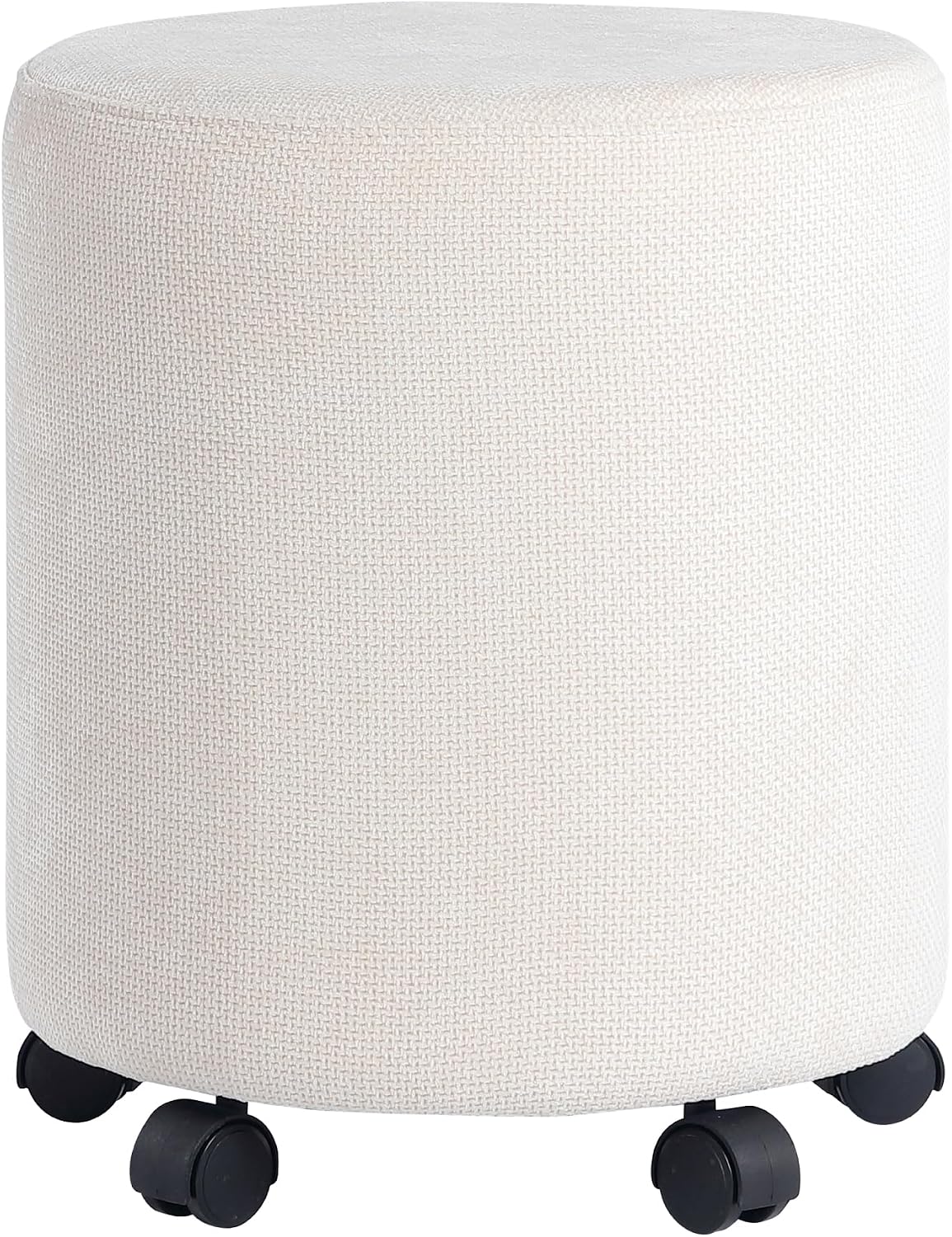 Get Set Style Ottoman with Wheels, Rolling Vanity Stool for Makeup, Upholstered Vanity Rolling Chair Footrest Round Ottoman Foot Stool for Living Room, Bedroom Beige
