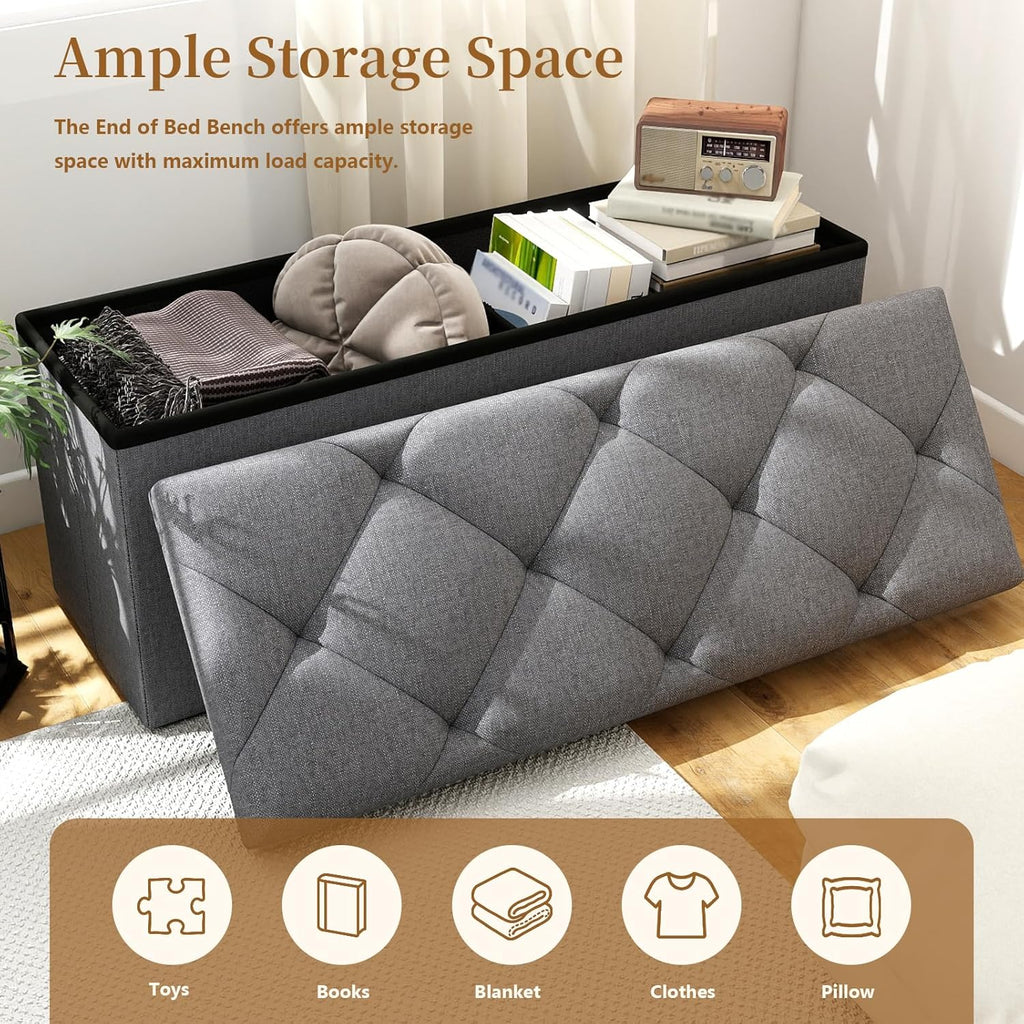 Folding Ottoman with Storage Bench,Storage Ottoman Bench,30 Inches Ottoman Foot Rest,End of Bed Bench,Support 660LBS Foot Rest Stool for Living Room,Bedroom,Home Office,Dark Gray（30Wx15Dx15H
