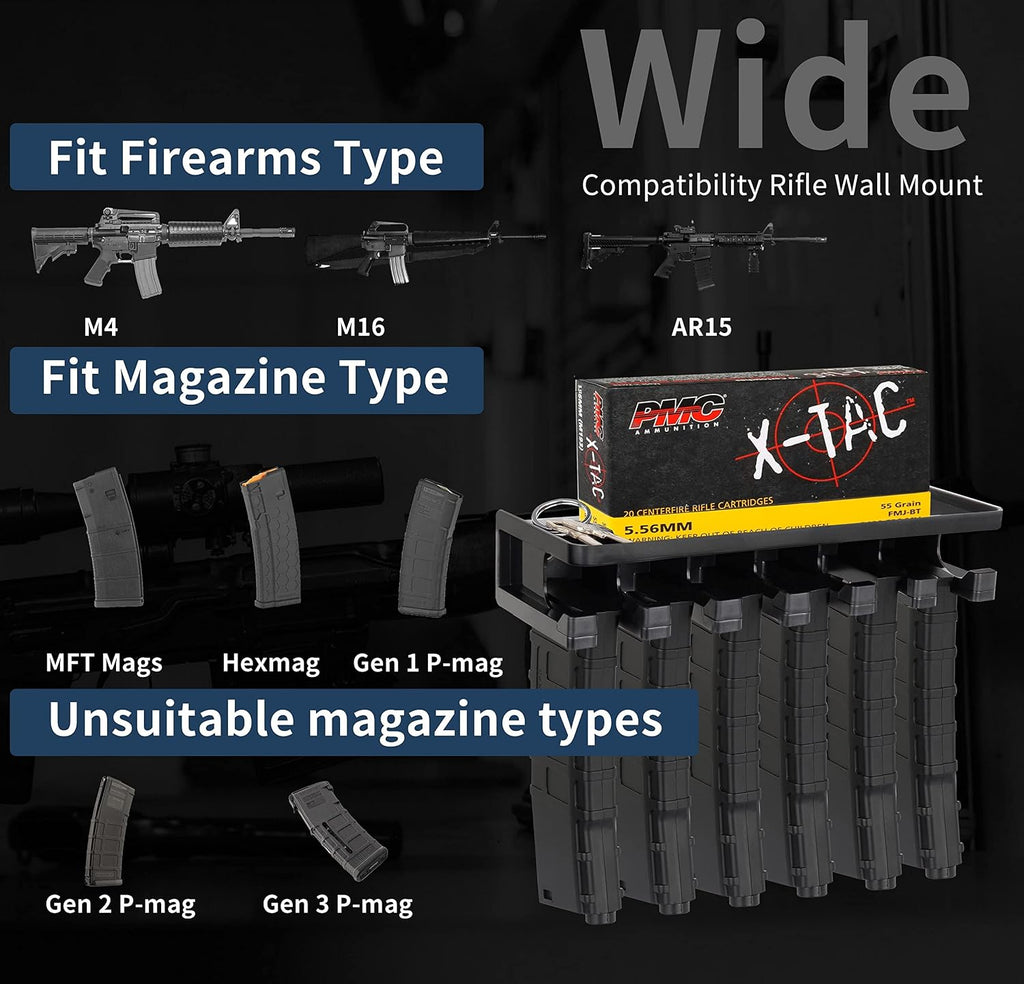 Adoreal Solid ABS Standard A15 Magazines Rack Wall Mount with Storage Shelf, Mag Holder Wall Mount, Wall Magazines Display Fit Gen 1 P- MAG