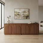 Brafab 4-Door Fluted Sideboard Buffet Cabinet with Arched Reeded Doors and Adjustable Shelves, Modern Credenza Storage Cabinet for Living Room Dining Room, Walnut Oak Finish