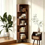 5-Tier Corner Bookshelf, Modern Corner Shelf, Freestanding Bookcase Corner Cabinet Storage Display Shelf Organizer for Living Room Home Office Bedroom Kitchen