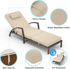 Outdoor Lounge Chairs Set of 2, Pool Lounge Chairs for Outside Patio Furniture, Outdoor PE Rattan Wicker Patio Chaise with 5-Positions Adjustable for Poolside, Deck,Beige