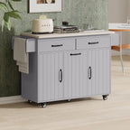 Ball & Cast Kitchen Island with Trash Can Storage Cabinet,Kitchen Cart W/Drop Leaf,Spice Rack,Towel Rack and Drawers,Rolling Kitchen Islands on Wheels W/Adjustable Shelf for Dining Room,Grey