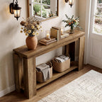 LITTLE TREE Long Entryway Table, 63-Inch Narrow Farmhouse Console Sofa Table for Behind Couch, Hallway, Entry Way, Entrance, Foyer, Living Room with 2-Tier Shelves, Vintage Brown