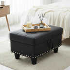 Simple Deluxe Ottoman with Storage Bench Chair, 28.5" L x 19.5" W x 17.5" H Foot Rest Stools with Synthetic Leather,Ottoman Storage Chest Box with Padded Seat for Bedroom, Living Room, Entryway,Black