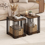 Giantex 2-Tier Wood Side Table - Narrow Sofa Couch End Table with Open Storage Shelves & Unique Metal Frame, Rustic Night Stand for Bedroom Living Room (1)