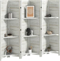 HOMCOM Room Divider, 6 Panel 67" Tall Wood Privacy Screen with 3 Display Shelves, and Folding Storage for Bedroom or Home Office, Distressed White
