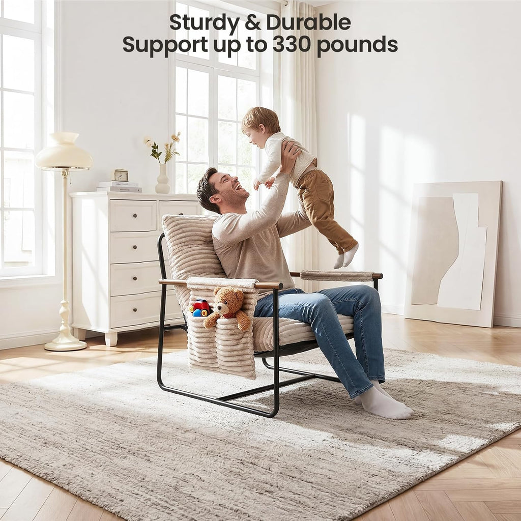 Comfy Accent Chair Cozy Reclining Sleeper Oversized Recliner Arm Chairs for Living Room Modern Lounge Armchair with Wood Armrests Sturdy Upholstered Single Sofa for Bedroom Home Office