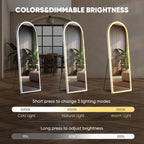 Arched Full Length Mirror with LED Lights, 20"x63" Floor Standing or Wall Mounted Dressing Mirror, 3 Color Lighting Modes for Bedroom, Living Room, Bathroom
