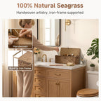 StorageWorks Toilet Paper Storage Basket with Lid, Large Wicker Baskets with 3 Compartments, Seagrass Back of Toilet Basket for Tank Topper, Shelves Organizer, 16½"x 5½"x 5½, 1-Pack