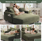 HUSFU 60'' Oversized Chaise Lounge Chair Indoor, Comfy Plush Faux Fur Lounge Sofa Bed w/USB Charging Port,Cup Holders & Throw Pillows,Cozy Sleeper Couch for Living Room Apartments,Green