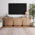 Nathan James Iris Mid-Century Modern Credenza, Brown TV Stand, Living Room Wood Storage Cabinet with Arched Cabinet Doors, Raw Oak, Set of 3