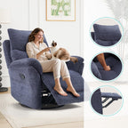 ANJ Swivel Rocker Recliner Chair, Manual Fabric Glider Nursery Recliner Chair, Single Rocking Modern Sofa Home Theater Seating for Living Room, Nursery (Slate Blue)