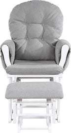 Glider and Ottoman White Wood and Fabric