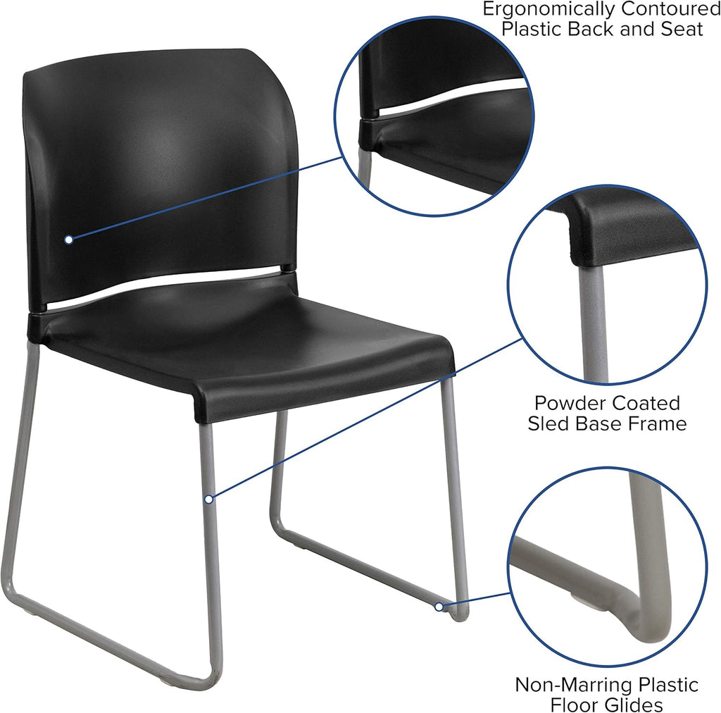 EMMA + OLIVER Home and Office Guest Chair Black Full Back Contoured Sled Base Stack Chair