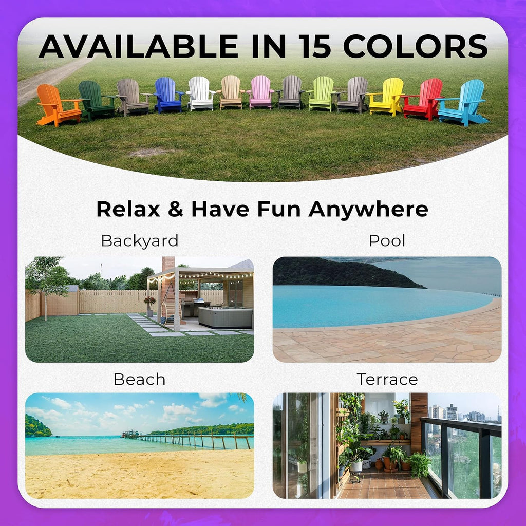 Ecommersify Folding Adirondack Chair with Cup Holder - (Bright Purple) - Heavy Duty Recycled Poly Lumber Folding Chair - Amish Crafted Outdoor Furniture - Made in USA