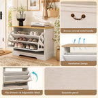 RASOO Flip Drawer Shoe Cabinet for Kids, 3-Tier Shoe Organizer Storage Cabinet with 2 Adjustable Shelves, Space-Saving Hidden Shoe Rack Bench for Entryway Hallway