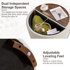 29.5 Inch Round Storage Ottoman Coffee Table, Modern Teddy Ottoman with Storage with Dual Reversible Lids and Solid Wood Legs, Upholstered Circle Coffee Table for Living Room, Bedroom, Beige