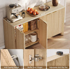 ONBRILL Fluted Sideboard Buffet Cabinet with Storage, Wooden Modern Fluted Sideboard with 4 Doors and 5 Adjustable Shelves, Coffee Bar Table for Dining Room, Hallway, Kitchen (Natural Oak)