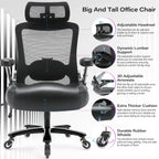 600lbs Big and Tall Office Chair- Heavy Duty Executive Computer Chair with 3D Flip Arms Large Wheels, Ergonomic Mesh High Back Desk Chair, Extra Wide Seat Adjustable Lumbar Support&Headrest