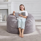Hobestluk Adult Bean Bag Chair 3FT Large Lounger with Plush Cover, Grey | Memory Foam Filled, Removable and Washable Cover, Portable Handle, Relaxing, Reading, Medium, Skin-Friendly Plush Faux Fur