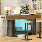 TEENFON 63" Console Tables for Entryway, Sofa Table, Behind The Couch Table with Charging Station and LED Lights, Farmhouse Entryway Table for Entrance, Hallway, Living Room