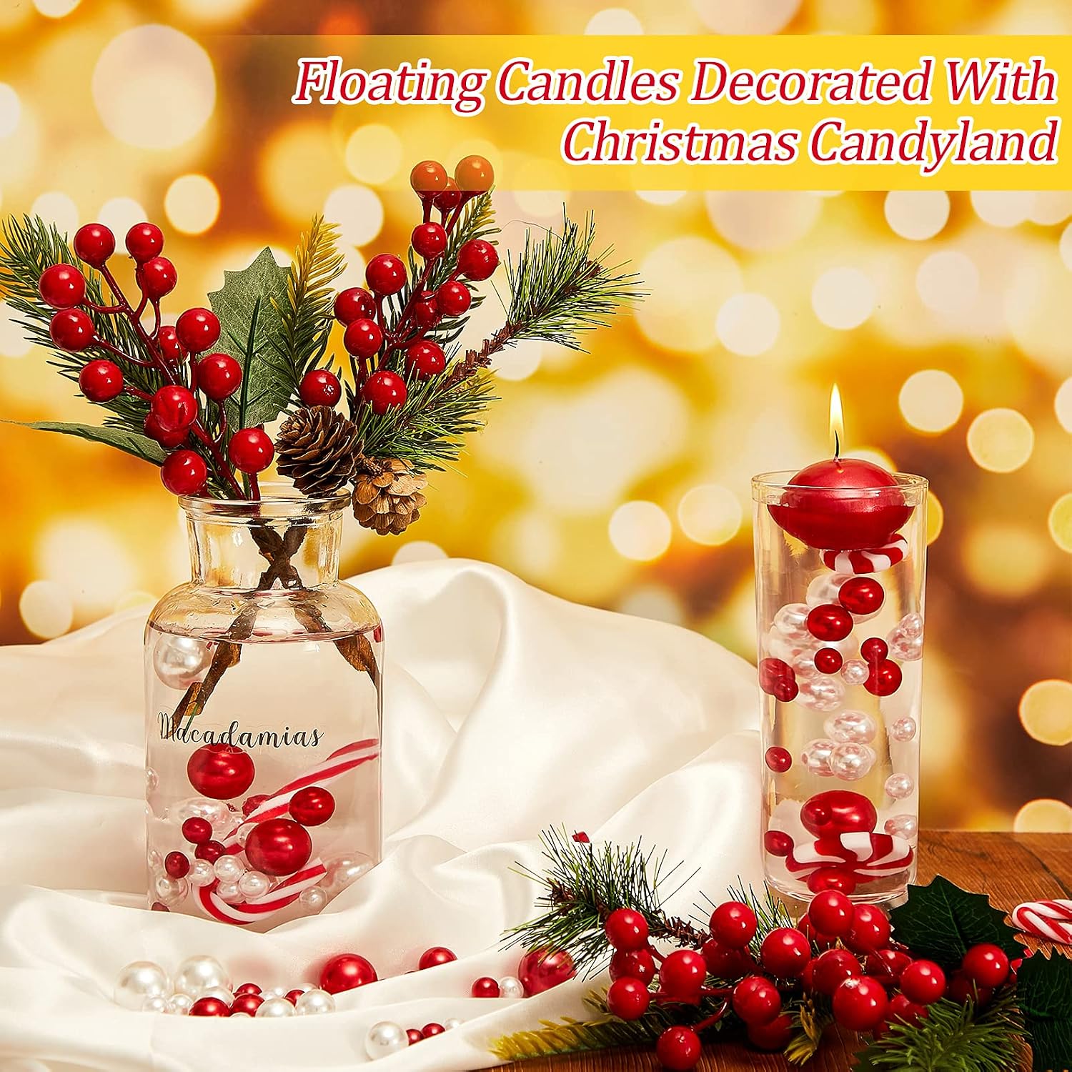 106 Pieces Christmas Vase Filler Pearl for Vase Fillers Floating Candles Centerpiece Beads Vases Pearls Filler for Christmas Home Table Party Decor, Not Included Clear Beads (Classic Style)