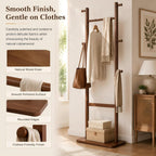 Solid Wood Coat Rack Freestanding, Clothing Rack with 5 Hooks & Bottom Shelf, Coat Rack Stand for Hanging Clothes, Wood Hall Tree Organizer for Entryway, Bedroom (Walnut Brown 23.6"W x 70.8"H)