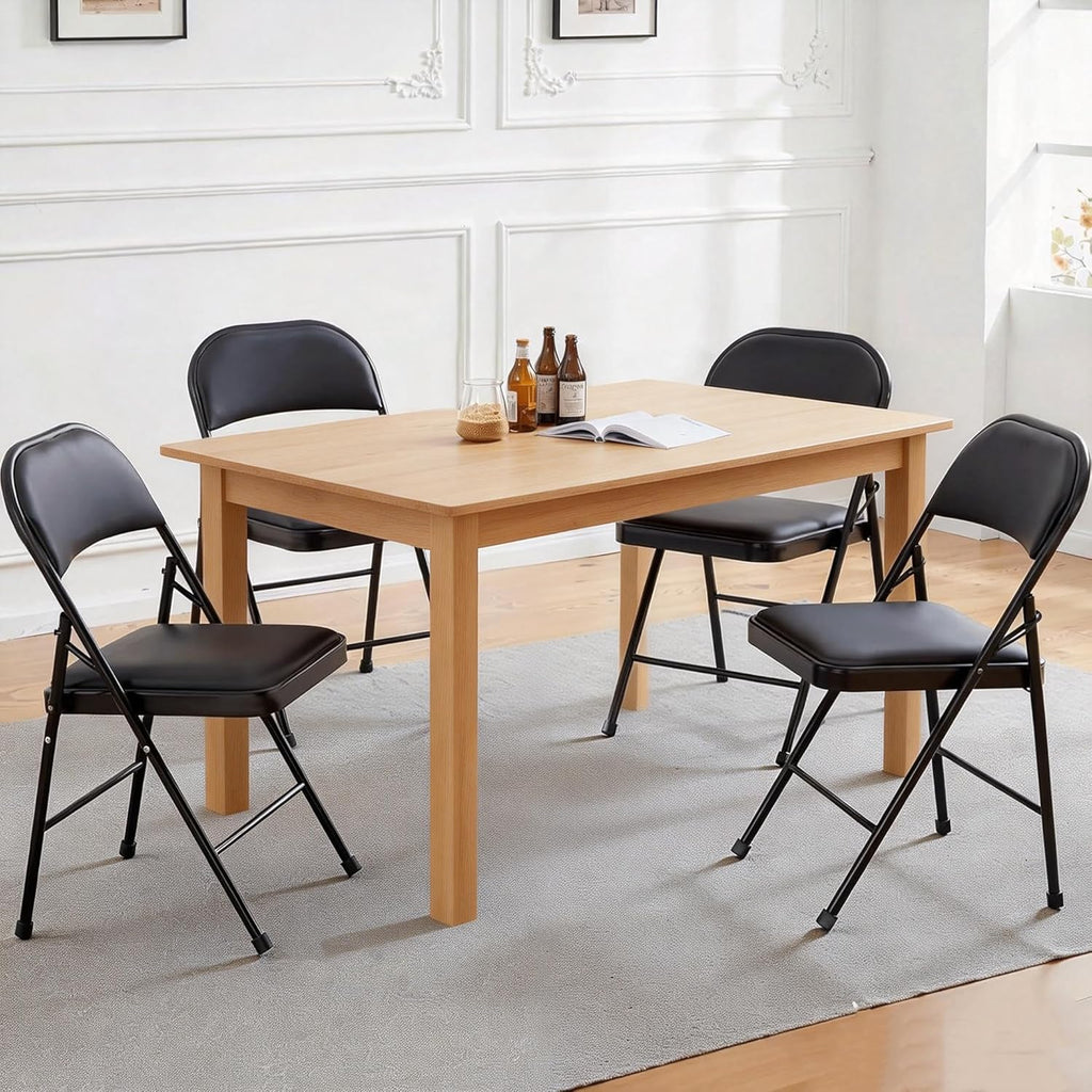 Simple Deluxe Dining Chairs Set of 4, Leather Cushion Foldable Contemporary Kitchen Side Chair with Padded Back & Sturdy Metal Legs, Upholstered Seat for Home/Living Room/Bedroom/Cafe, Black