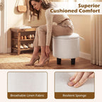 Giantex Round Storage Ottoman, Linen Fabric Upholstered Ottoman Foot Rest with Removable Lid, Small Ottoman Foot Stool for Bedroom Living Room (Beige)