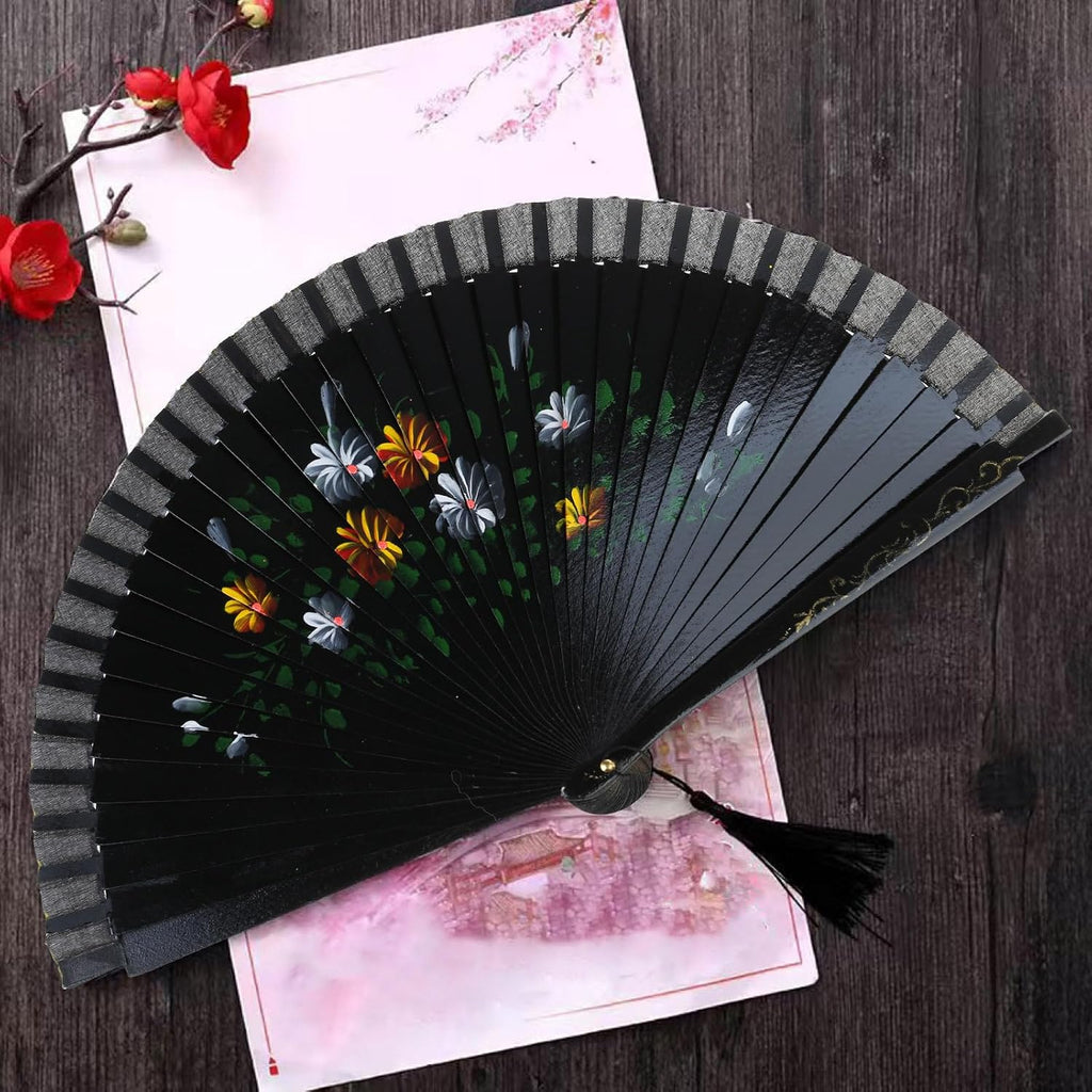 Elegant Spanish Dancing Fan, Vintage Hand, Double Sided Hand Painted Florals Folding for Decoration and Photography Prop