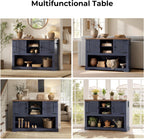 LIKIMIO Farmhouse Entryway Table with Power Outlets, 47.2" Rattan Console Table with Adjustable Storage Shelves & Rattan Doors Cabinet, Sofa Table for Entry, Living Room, Hallway, Foyer, Blue