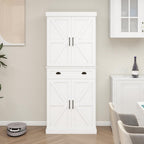 72" Farmhouse Storage Cabinet,Tall Kitchen Pantry Cabinet with 4 Barn Door,1 Drawer & 2 Adjustable Shelves,Freestanding Cupboard for Dining Room,Living Room,Bathroom (White, 72 Inch)