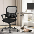 Sweetcrispy Home Office Managerial Executive Chair with Ergonomic Design, Mid-Back Mesh Swivel, Comfortable Lumbar Support, Comfy Arms for Bedroom,Study,Student, Black