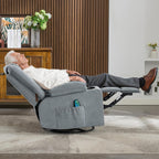 Swivel Rocker Recliner Chair with Heat and 8-Point Massage, Extra Wide Manual Lounge Sofa for Adults, Overstuffed Living Room Chair with 2 Cup Holders 4 Pockets & Remote (-Grey)