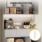 71" Kitchen Pantry Cabinet,Tall Storage Cabinet with Doors & Shelves Adjustable, Kitchen Storage Hutch with Microwave Shelf,Coffee Bar,Led Lights&Charging Station,Corner Pantry Cabinet for Living Room