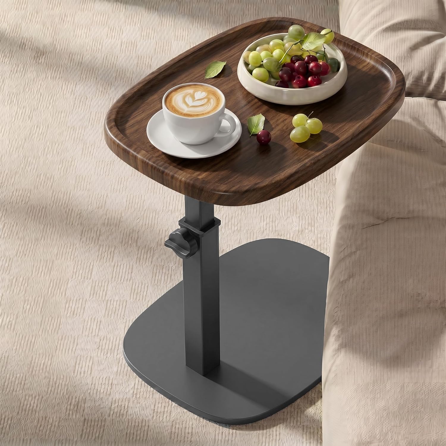 VASAGLE C Side Table Adjustable Height, Couch Sofa Table, End Table, TV Tray for Small Spaces, 11.8 x 15.7 x 27.2 Inches, for Living Room, Bedroom, Walnut Brown and Ink Black ULET363M101
