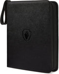 Fabmaker 9 Pocket Card Binder, Premium Trading Card Binder Holds 756 Cards, PU Cover 3 Ring Zipper Card Binder, Portable Baseball Card Binder, Collection Album for Game & Sport Cards, Black