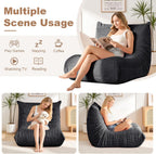 Giant Bean Bag Chair, Memory Foam Filled Oversized Corduroy Floor Sofa for Adults, High-Rebound Boneless Lazy Chair for Living Room, Bedroom, Reading & Gaming, Grey