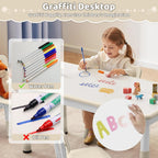 DOREROOM Toddler Table, 7 Level Height Adjustable Kids Play Furniture for Ages 3-8, Rectangular Plastic, 23.6" W x47.2 L, Multi-Activity Desk with Graffiti Desktop for Home & Daycare