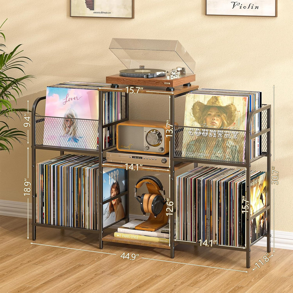 3IngSeagulls Record Player Stand with Vinyl Storage, Record Storage for 350+ Albums, Tuntable Stand with Record Holder for Living Room, Record Holder Vinyl Display Shelf