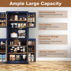 HLR 72" Kitchen Pantry Storage Cabinet with Open Countertop, Freestanding Larder Cupboard with Microwave Stand, Utility Laundry Room Storage Cabinet with Doors and Shelves for Dining Room, Living Room