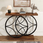 knoworld 39.4" Console Table, Industrial Entryway Table with Anti-Tilt Design, Narrow Wood Accent Sofa Table Behind Couch with Double Circle Base for Entryway, Living Room, Hallway, Foyer