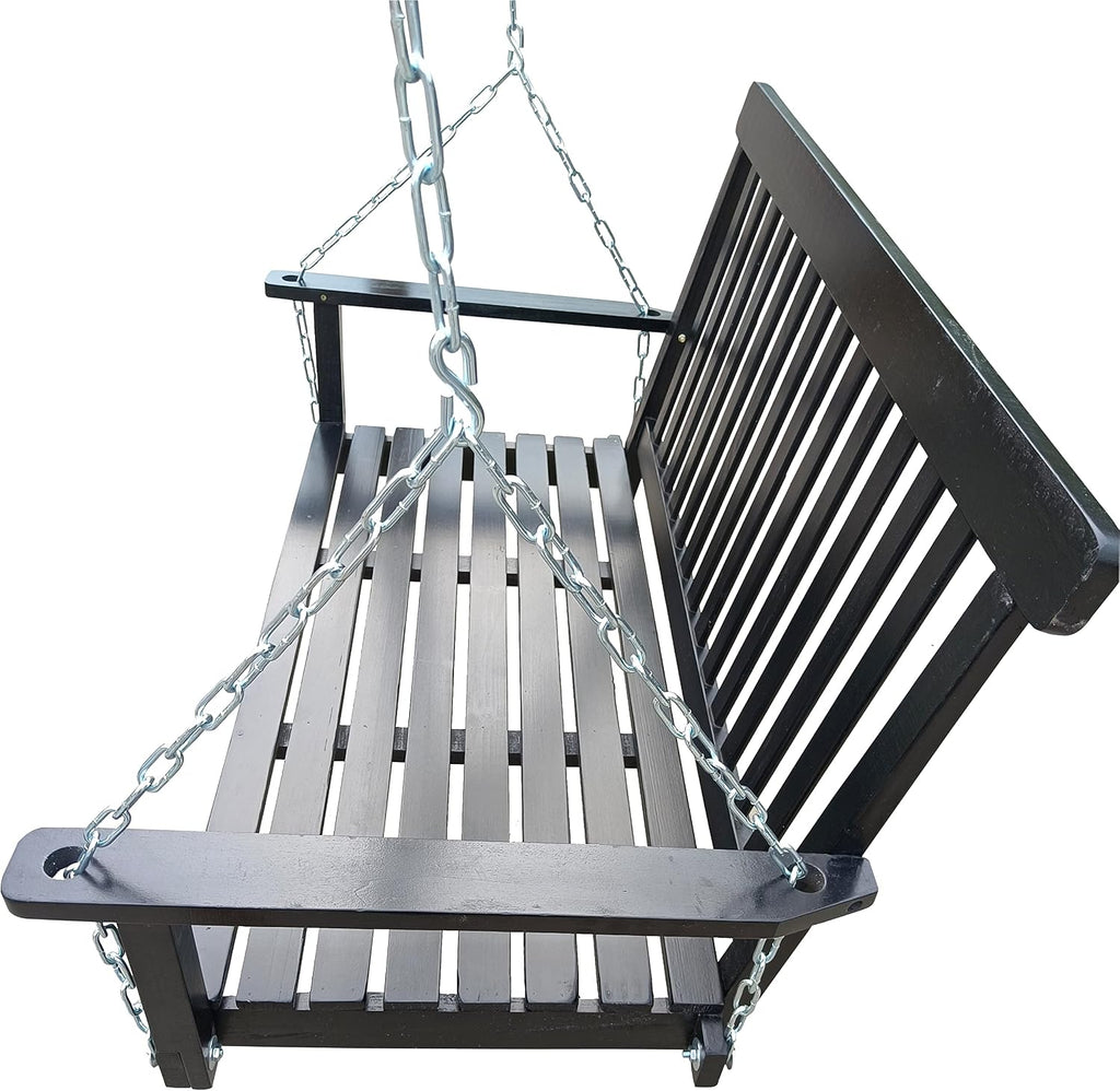 Front Porch Swing with Armrests, Wood Bench Swing with Hanging,for Outdoor Patio,Garden Yard, Porch, Backyard, or sunroom,Easy to Assemble (Black)