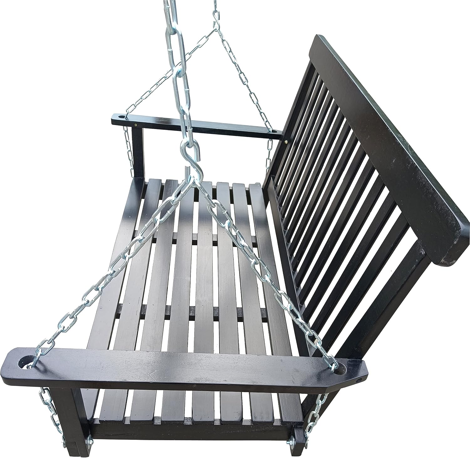 Front Porch Swing with Armrests, Wood Bench Swing with Hanging,for Outdoor Patio,Garden Yard, Porch, Backyard, or sunroom,Easy to Assemble (Black)