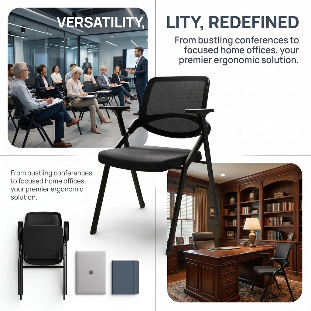 4 Pack Folding Office Chair with Arms, Foldable Conference Room Chairs, Flip-Top Nesting Guest Reception Chair, Breathable Mesh Back Space-Saving Classroom Training Seating, Heavy Duty Fixed Base (8)